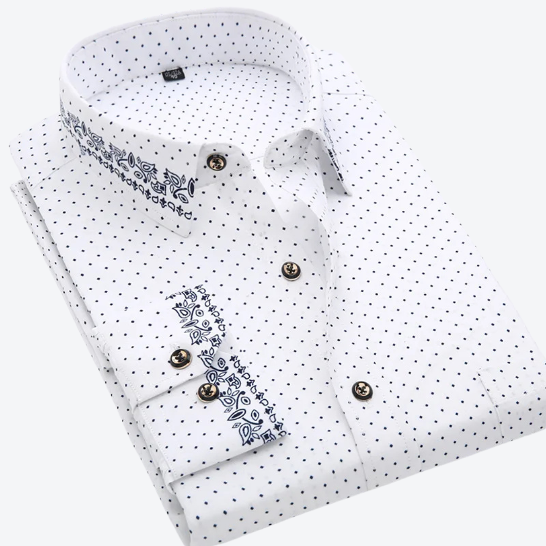 White with Navy Dots & Embroidery / 44