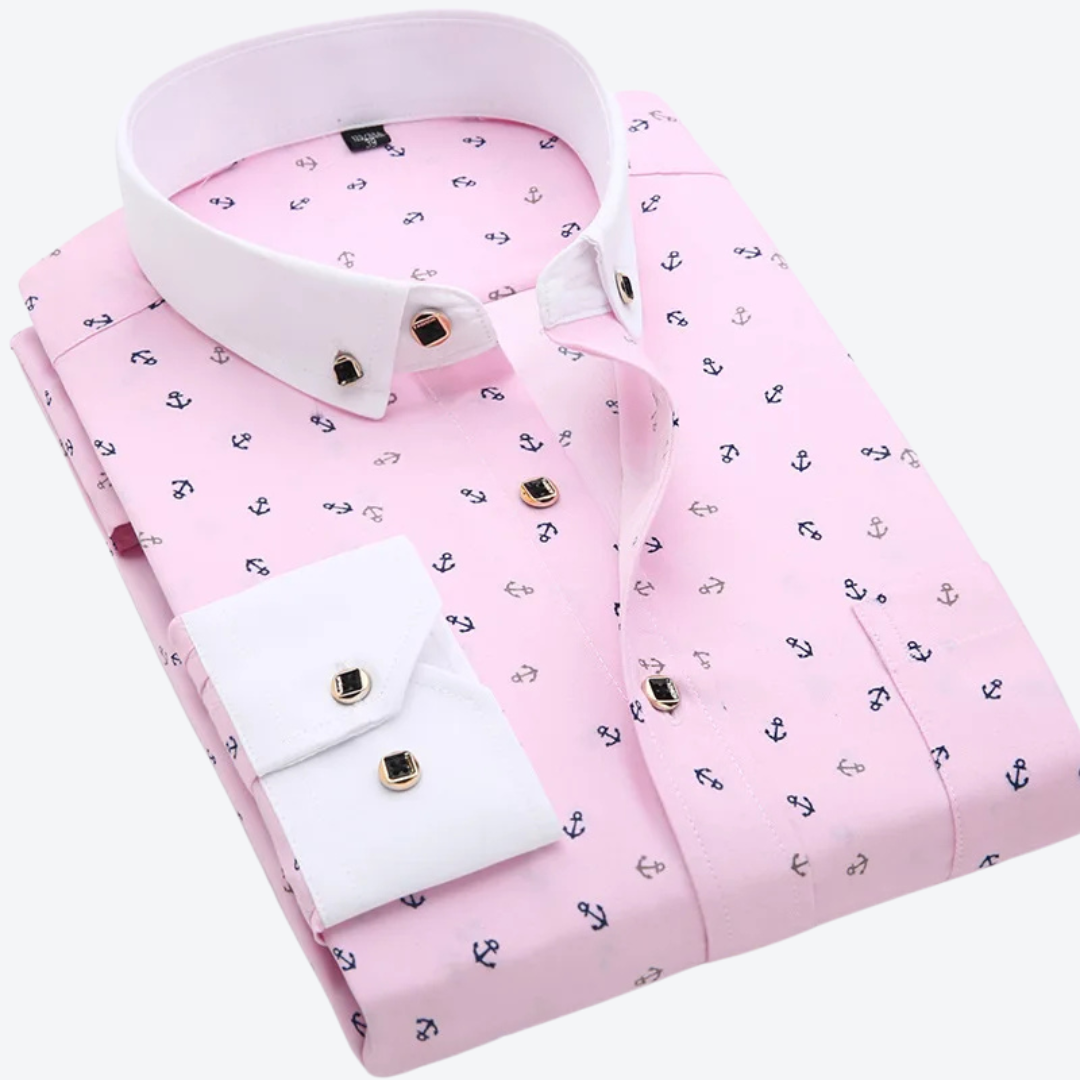 Pink with White Collar & Navy Anchors / 44