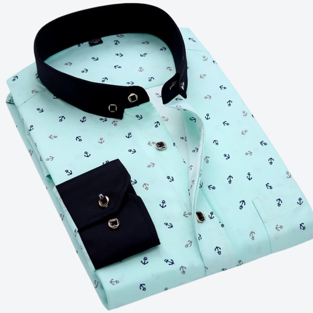 White with Navy Anchor Print / 44