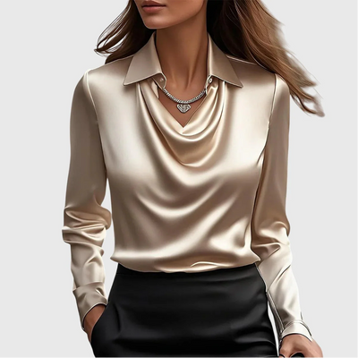 Sylvie | Blouse with Luxurious Sheen and Pleated Neckline