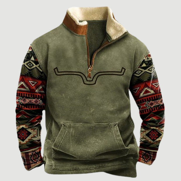 Kjeld ™ | Cozy Moose Print Half-Zip Sweater For Men