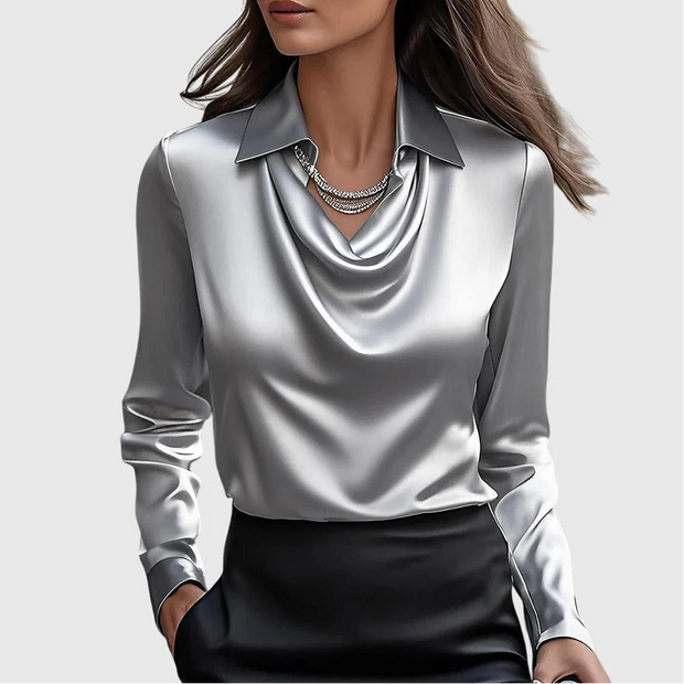 Sylvie | Blouse with Luxurious Sheen and Pleated Neckline