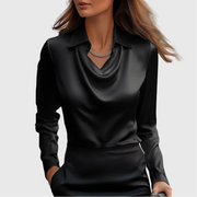 Sylvie | Blouse with Luxurious Sheen and Pleated Neckline