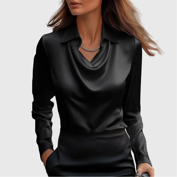Sylvie | Blouse with Luxurious Sheen and Pleated Neckline