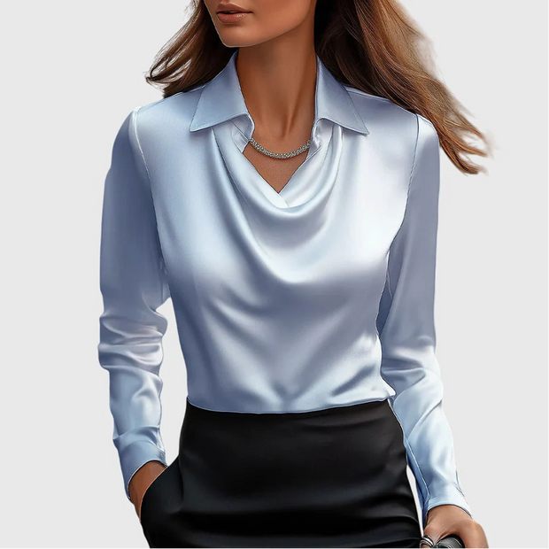 Sylvie | Blouse with Luxurious Sheen and Pleated Neckline
