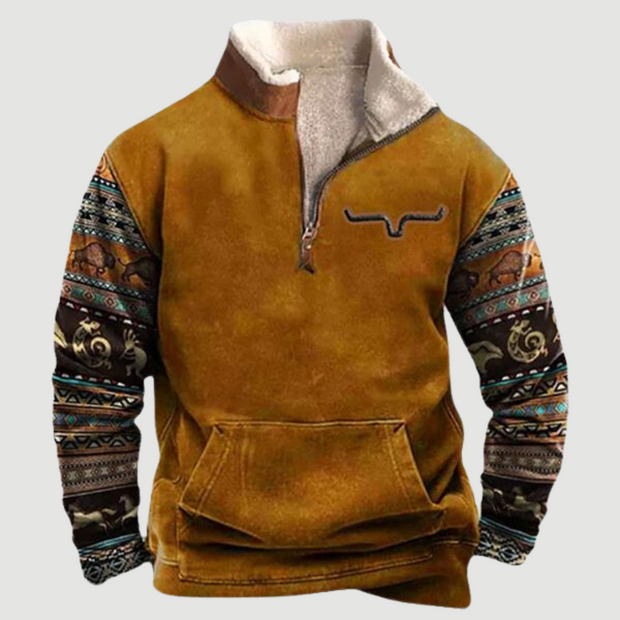 Kjeld ™ | Cozy Moose Print Half-Zip Sweater For Men