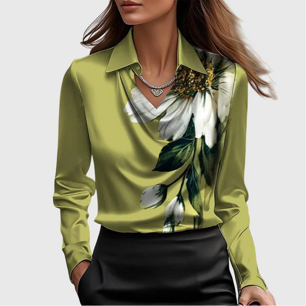 Sylvie | Blouse with Luxurious Sheen and Pleated Neckline