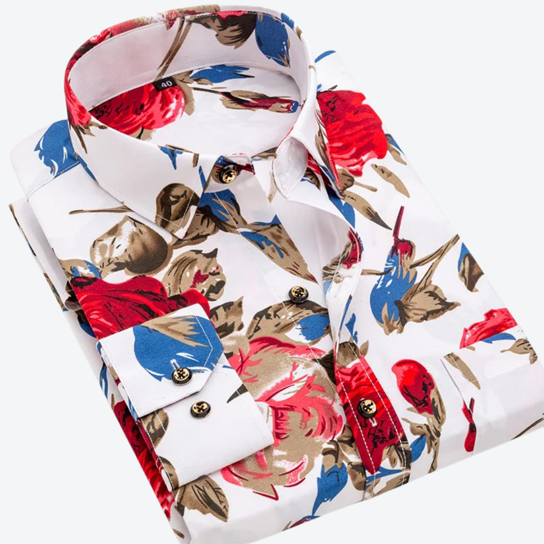 White with Red & Blue Floral Print / 44