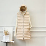 Fiona Long Bodywarmer | Comfortable warm mid-length jacket with hood