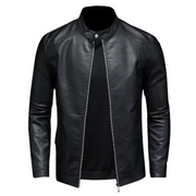 Ernst ™ | Classic Black Leather Biker Jacket with Snap Collar For Men