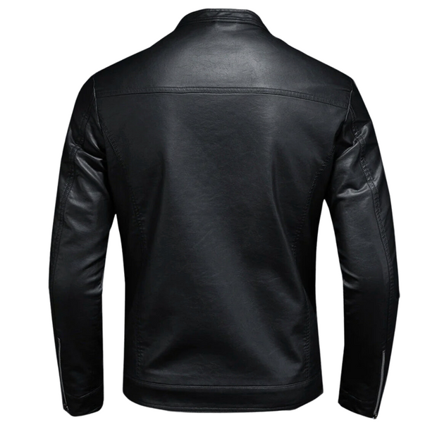 Ernst ™ | Classic Black Leather Biker Jacket with Snap Collar For Men