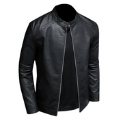 Ernst ™ | Classic Black Leather Biker Jacket with Snap Collar For Men