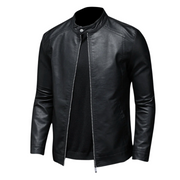 Ernst ™ | Classic Black Leather Biker Jacket with Snap Collar For Men