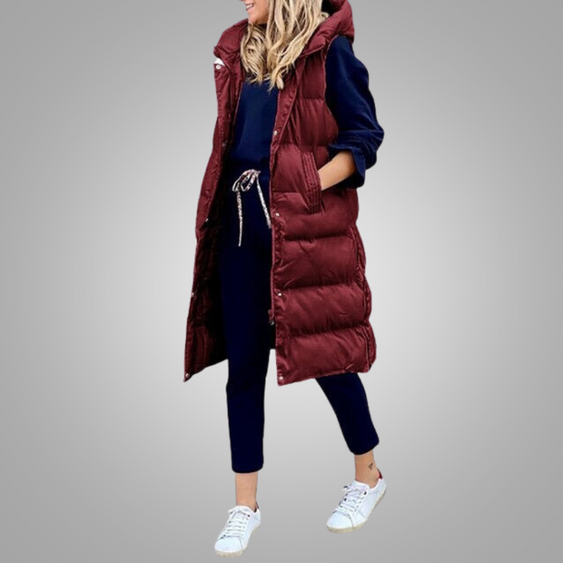 Margiela Maris Bodywarmer | Long sleeveless puffer jacket with hood for women