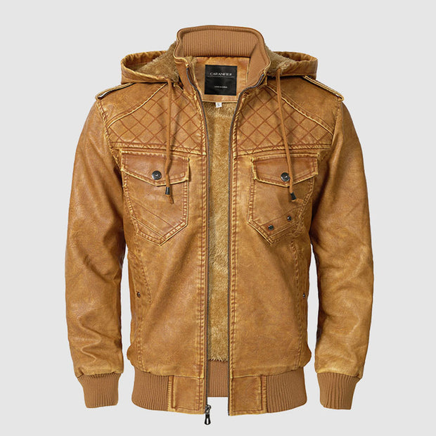 Olaf ™ | Quilted Leather Hooded Jacket For Men
