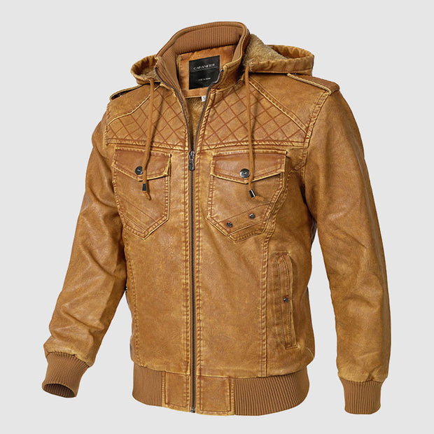 Olaf ™ | Quilted Leather Hooded Jacket For Men