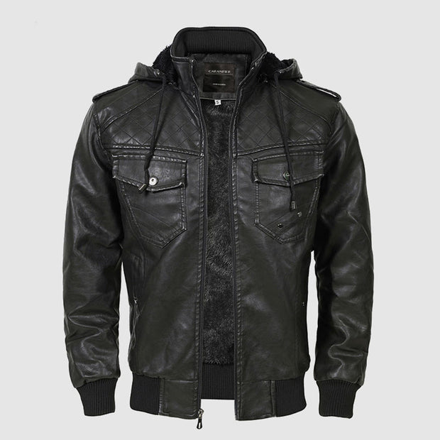 Olaf ™ | Quilted Leather Hooded Jacket For Men