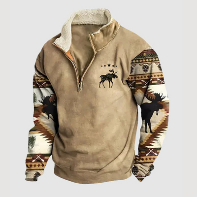 Kjeld ™ | Cozy Moose Print Half-Zip Sweater For Men